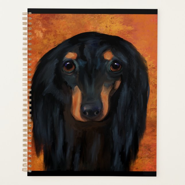 Black Long Haired Dachshund   Planner (Front)