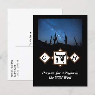 Black Longhorn Bull Skull Silhouette Monogram Phot Invitation Postcard