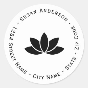 Black Lotus Flower Return Address Label
