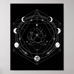 Black Lotus Moon Flower Phases Yoga Poster