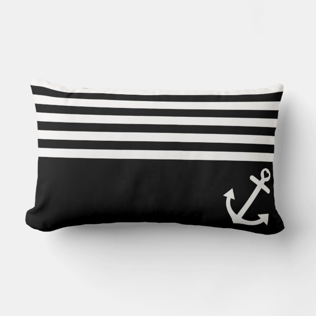 Black Love Anchor Nautical Lumbar Cushion (Front)