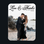 Black Love and Thanks Pretty Script Photo Wedding Magnet<br><div class="desc">Celebrate your love and show gratitude with our customisable photo wedding thank you magnet! This unique keepsake is perfect for reminding your loved ones of your special day while expressing your heartfelt thanks in a memorable way. This photo thank you card features a rustic curly script. Personalise by adding your...</div>