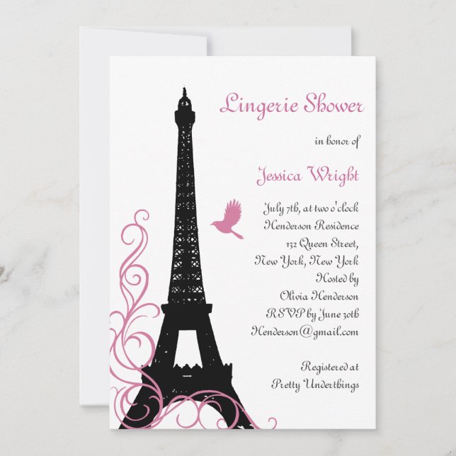 Black Love Birds Lingerie Shower Invitation (Front)