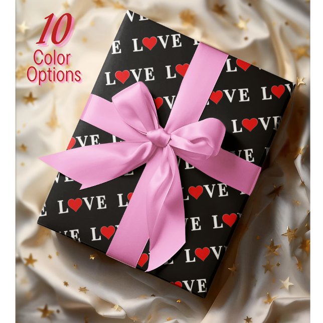 Black LOVE Heart Minimalist Romantic Retro Elegant Wrapping Paper (Creator Uploaded)