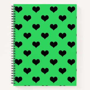 Black Love Heart On Green Background Notebook