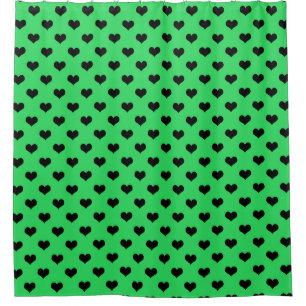 Black Love Heart On Green Background Shower Curtain