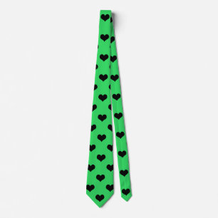 Black Love Heart On Green Background  Tie