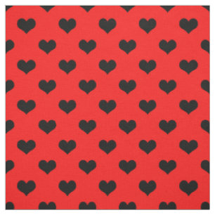 Black Love Heart On Red Background Fabric