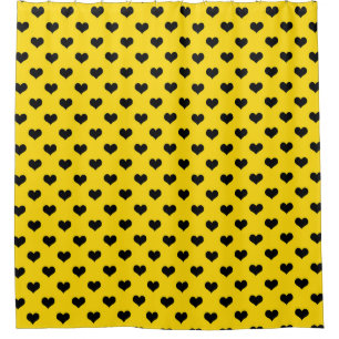 Black Love Heart On Yellow Background  Shower Curtain