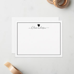 Black Love Heart Personalised Note Card
