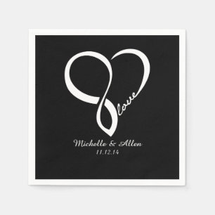 Black Love Heart Wedding Party Paper Napkins Set