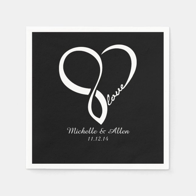 Black Love Heart Wedding Party Paper Napkins Set (Front)