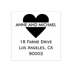 black love heart with couple names and address rubber stamp