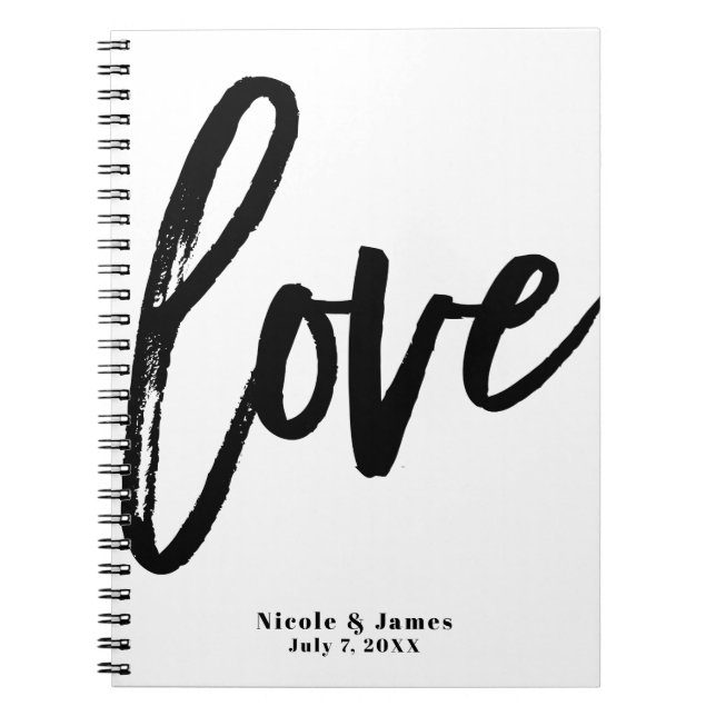 Black LOVE Modern Brush Script Wedding Planning Notebook (Front)