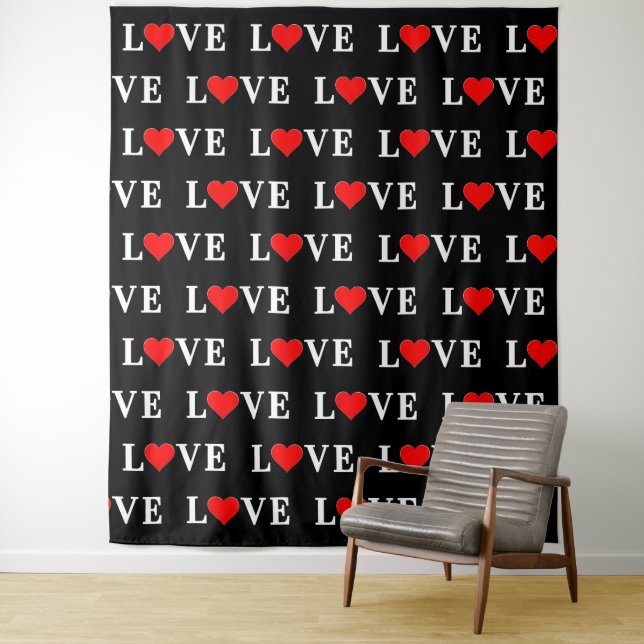Black LOVE Modern Tredny Black and White Tapestry (In Situ)