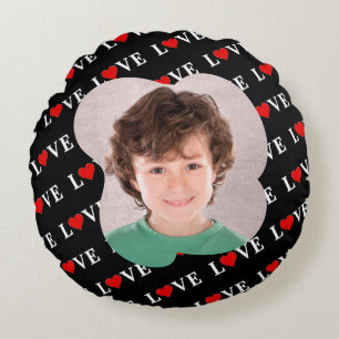 Black LOVE Trendy Black and White Round Cushion