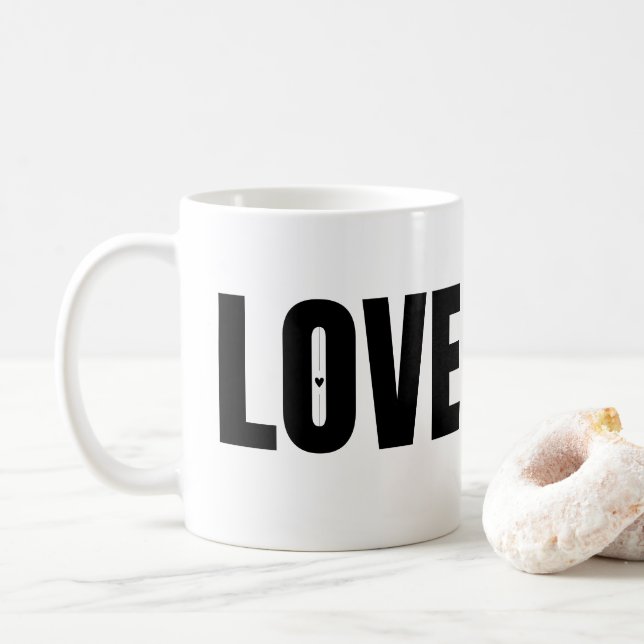 Black LOVE Typography Coffee Mug (With Donut)