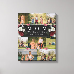 Black Lovely Botanical Floral Mum 8 Photo Collage Canvas Print