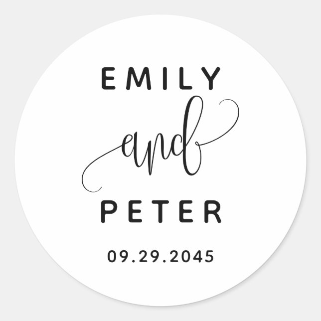  Black Lovely Script Typography Wedding Classic Round Sticker (Front)
