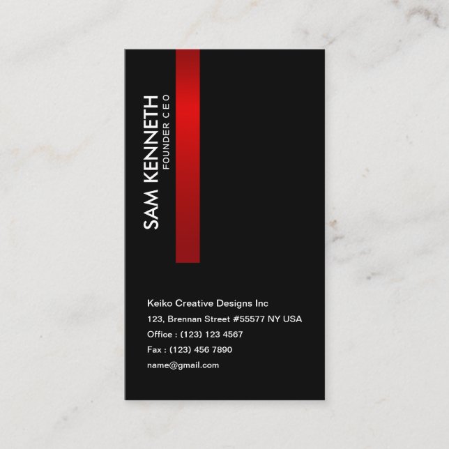 Black Luminous Red Stripe CEO Business Card (Front)