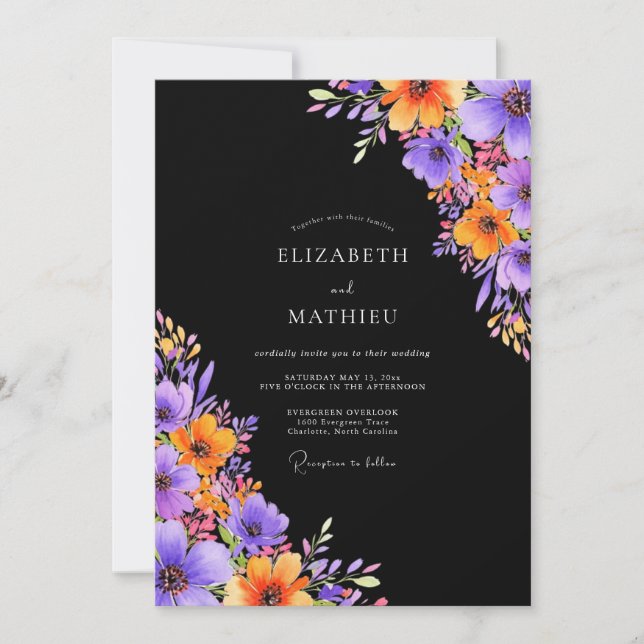 Black Lustrous Autumnal Wedding Invitation (Front)