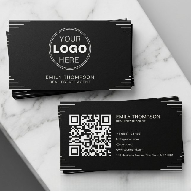 Black Luxury Art Deco QR Code Minimal Design Business Card (Black Luxury Art Deco QR Code Minimal Design Business Card)
