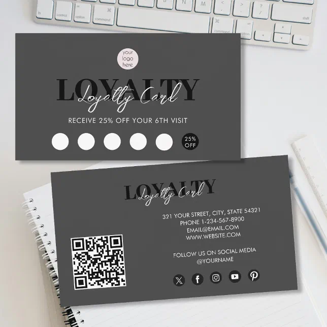 Black Luxury Business Logo QR Code Loyalty Card | Zazzle