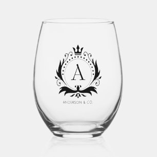 Black Luxury Crown Stemless Wine Glass
