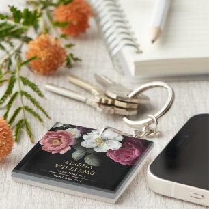 Black Luxury Floral Gold Personalised Key Ring