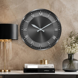 Black Luxury Modern Gunmetal Large Clock