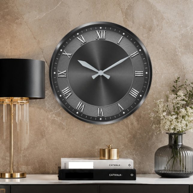 Black Luxury Modern Gunmetal  Large Clock (Creator Uploaded)