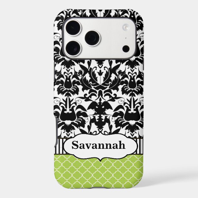 Black Macki Damask Moroccan Personalised iPhone (Back)