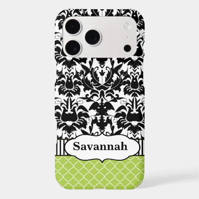 Black Macki Damask Moroccan Personalised iPhone (Back)