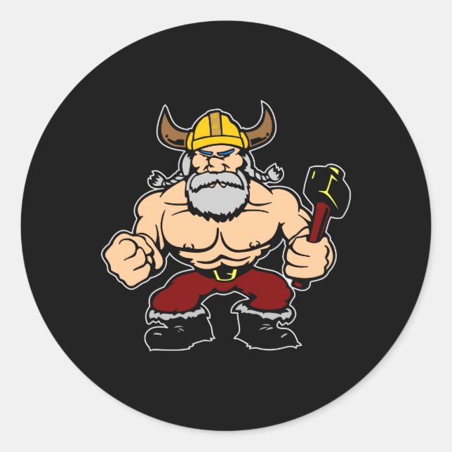 Black Mad Viking Classic Round Sticker (Front)