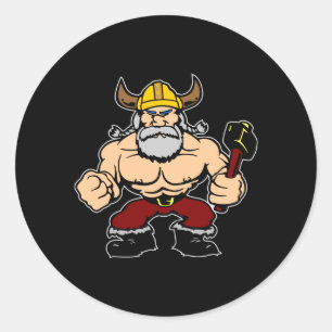Black Mad Viking Classic Round Sticker