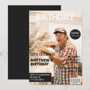 Black Magazine Cover Photo 62nd birthday Invitation
