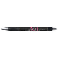 Black Magenta Pink Monogram Script Name Stylish