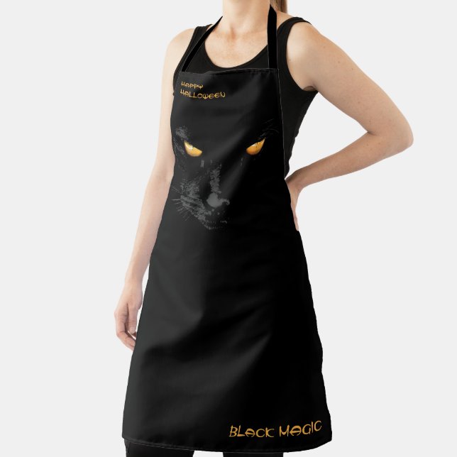 Black Magic Cat's Yellow Eyes Funny Apron (Insitu)