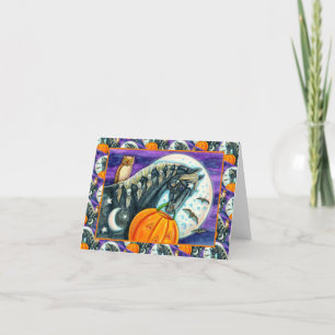 BLACK MAGIC HORSE, OWL, JACK O LANTERN & SKULLS  HOLIDAY CARD