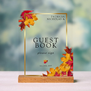 Black Magic Meets Rustic Golden Autumn Guest Book  Acrylic Sign