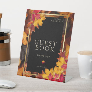 Black Magic Meets Rustic Golden Autumn Guest Book Pedestal Sign