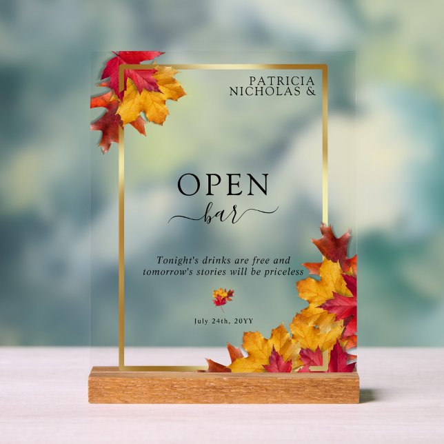 Black Magic Meets Rustic Golden Autumn Open Bar Acrylic Sign (Creator Uploaded)