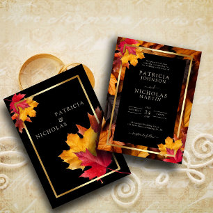 Black Magic Meets Rustic Golden Autumn Wedding Invitation