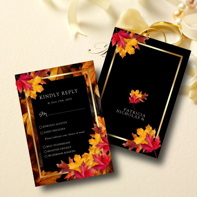 Black Magic Meets Rustic Golden Autumn Wedding RSVP Card (Creator Uploaded)