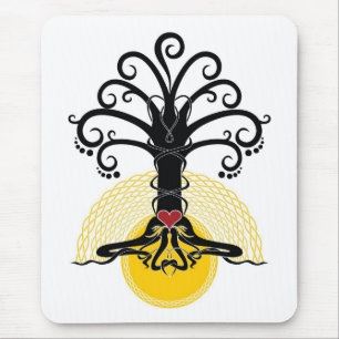 Black magic tree with red heart on it mouse pad