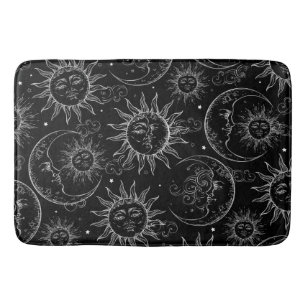 Black Magic Vintage Celestial Sun Moon Stars Bath Mat