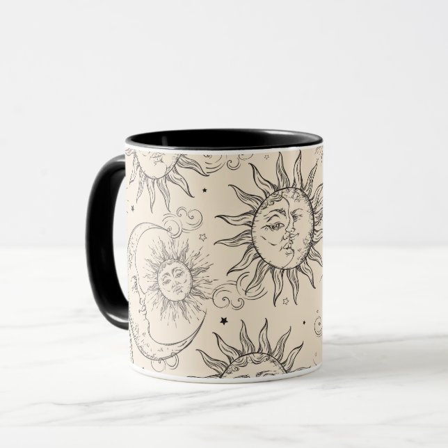 Black Magic Vintage Celestial Sun Moon Stars Mug (Front Left)