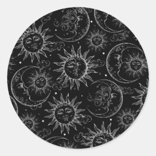 Black Magic Vintage Celestial Sun Moon Stars Party Classic Round Sticker