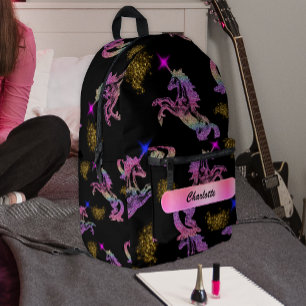 Black Magical Rainbow Crystal Unicorns Printed Backpack