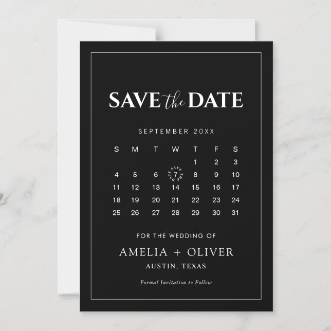 Black Magnet Calendar Minimalist Save the Date (Front)
